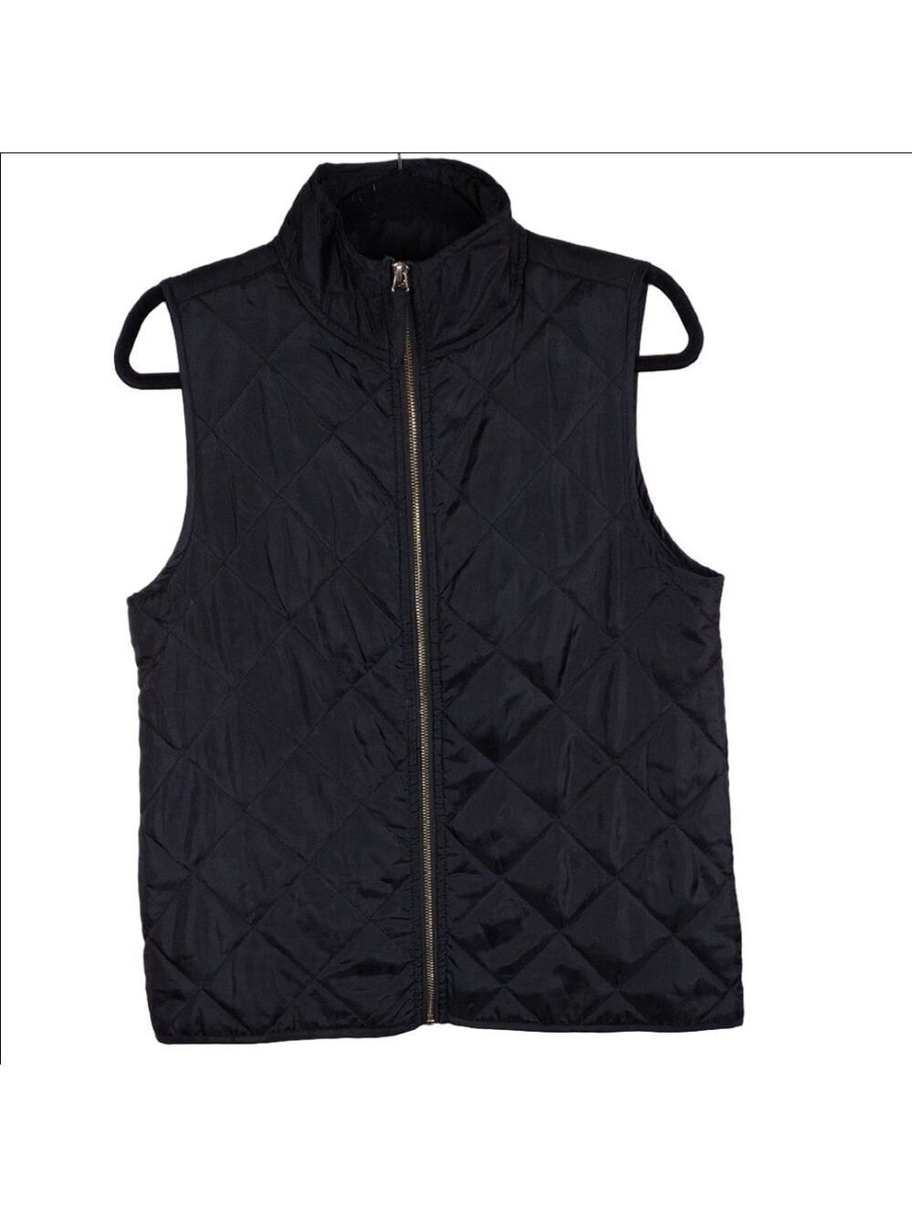Mud Pie Anthropology Black Funnel Neck Sleeveless Zip Up Light Quilted Vest